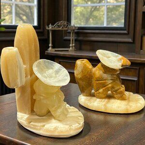 Vintage Hand-Carved Mexican Onyx Marble Siesta Figurines